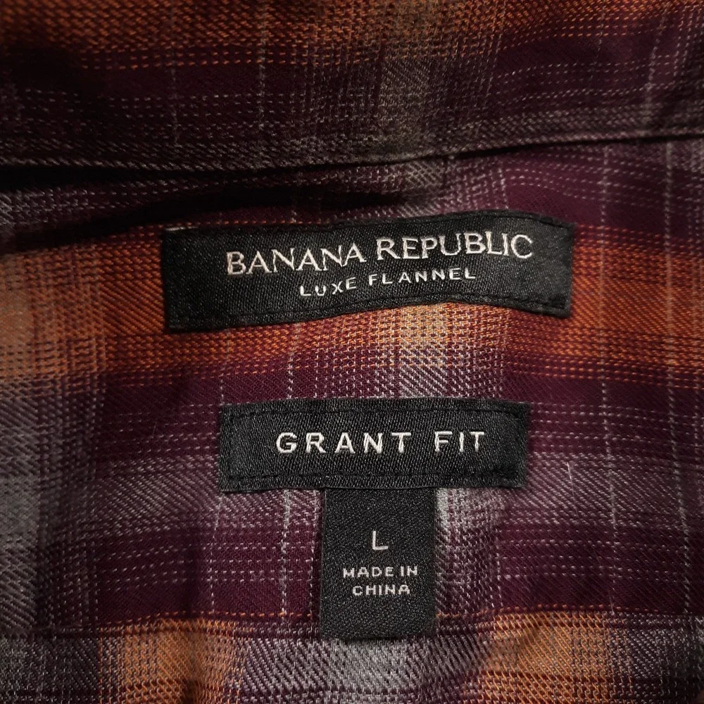Banana Republic Luxe Flannel Shirt Mens Large Grant Fit Purple Orange Cotton